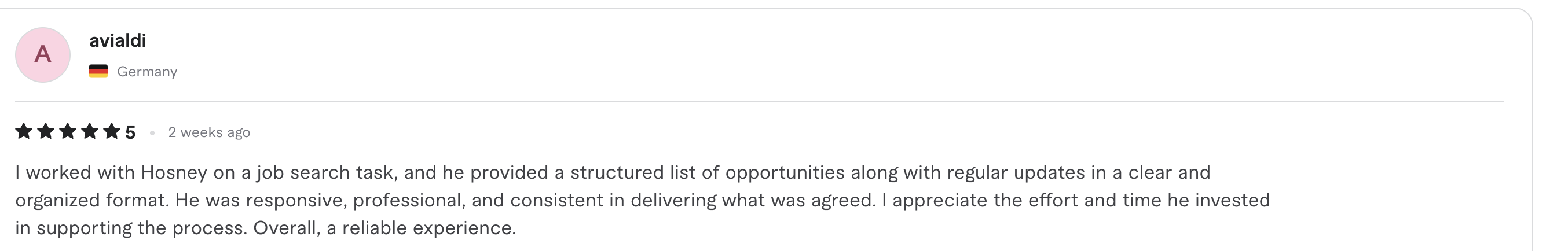 Verified client review screenshot