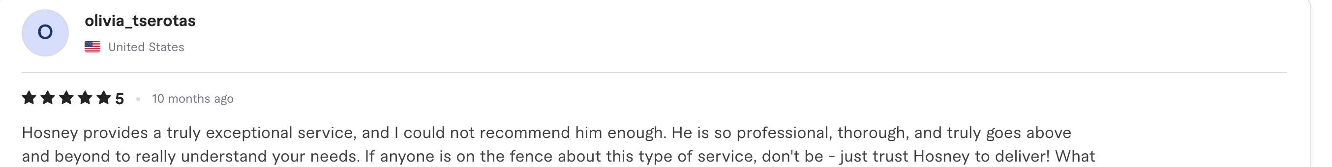 Fiverr review screenshot from olivia_tserotas